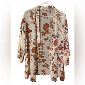 Wallflower Floral Sheer Cardigan Women Large 3/4 Sleeve Sheer Open Front Cottage